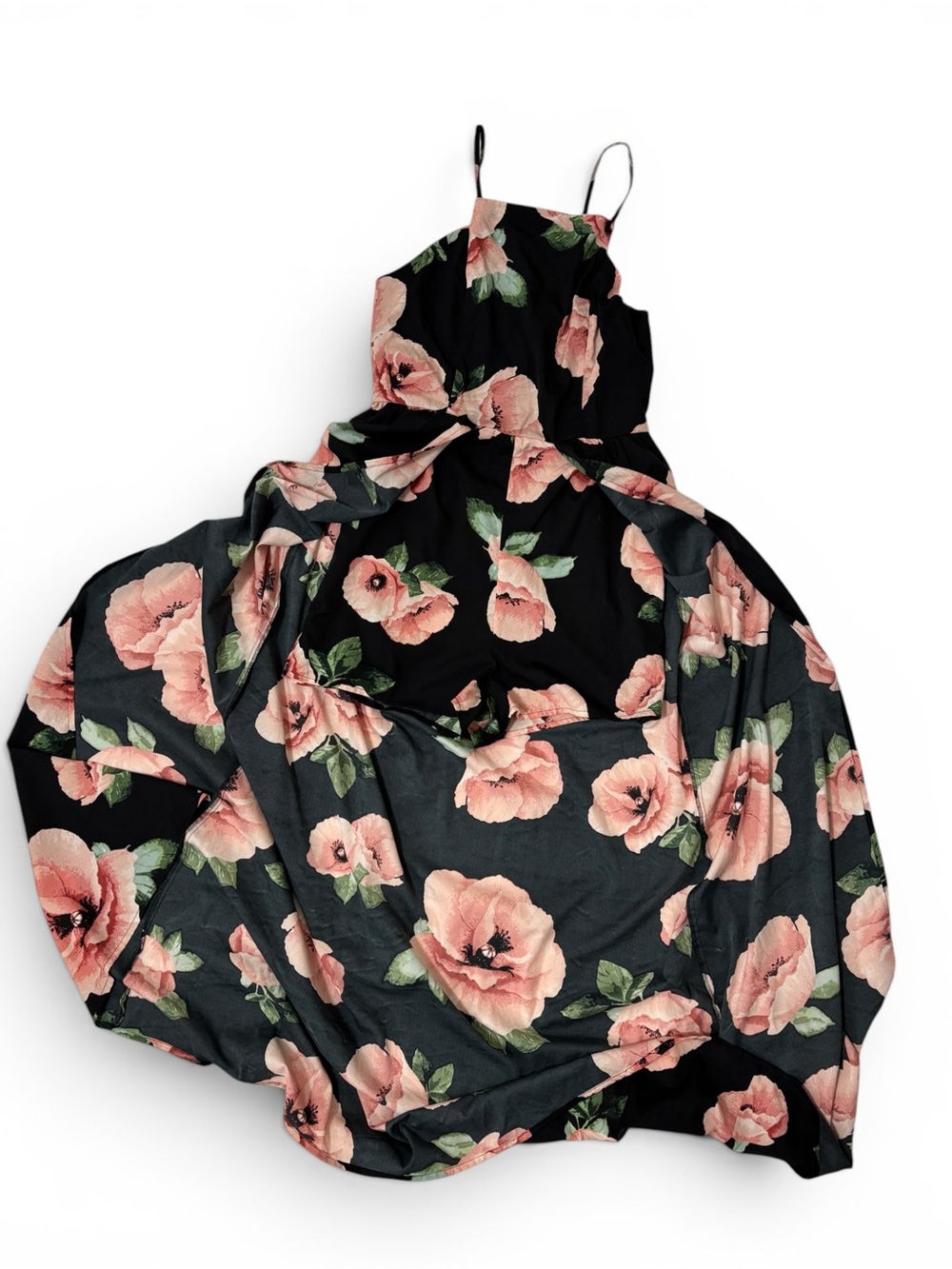 Band of Gypsies Floral Maxi Overlay Romper Women S Black Blush Smocked Boho - Picture 15 of 16